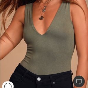Check You Out Olive Green Sleeveless Bodysuit